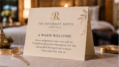 The Riverside Hotel welcome card