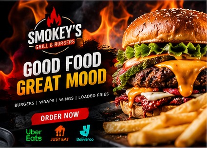 Smokey’s Grill and Burgers social media ad with an order now button