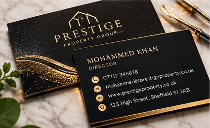 Prestige Property Group black and gold business card