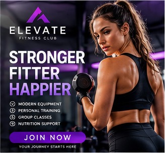 Elevate Fitness Club advert: stronger, fitter, happier, join now